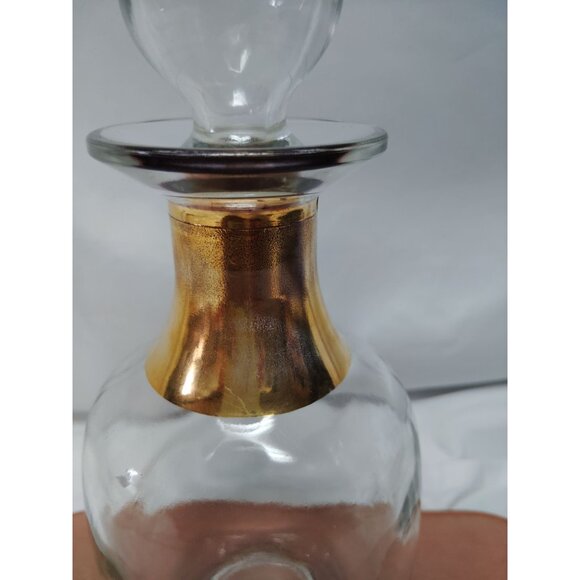 Vintage Glass Decanter With Gold Accents & Stopper 10.5" Tall - Picture 2 of 5